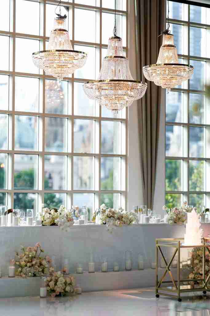 Tables and chandeliers contributing to a unique event venue
